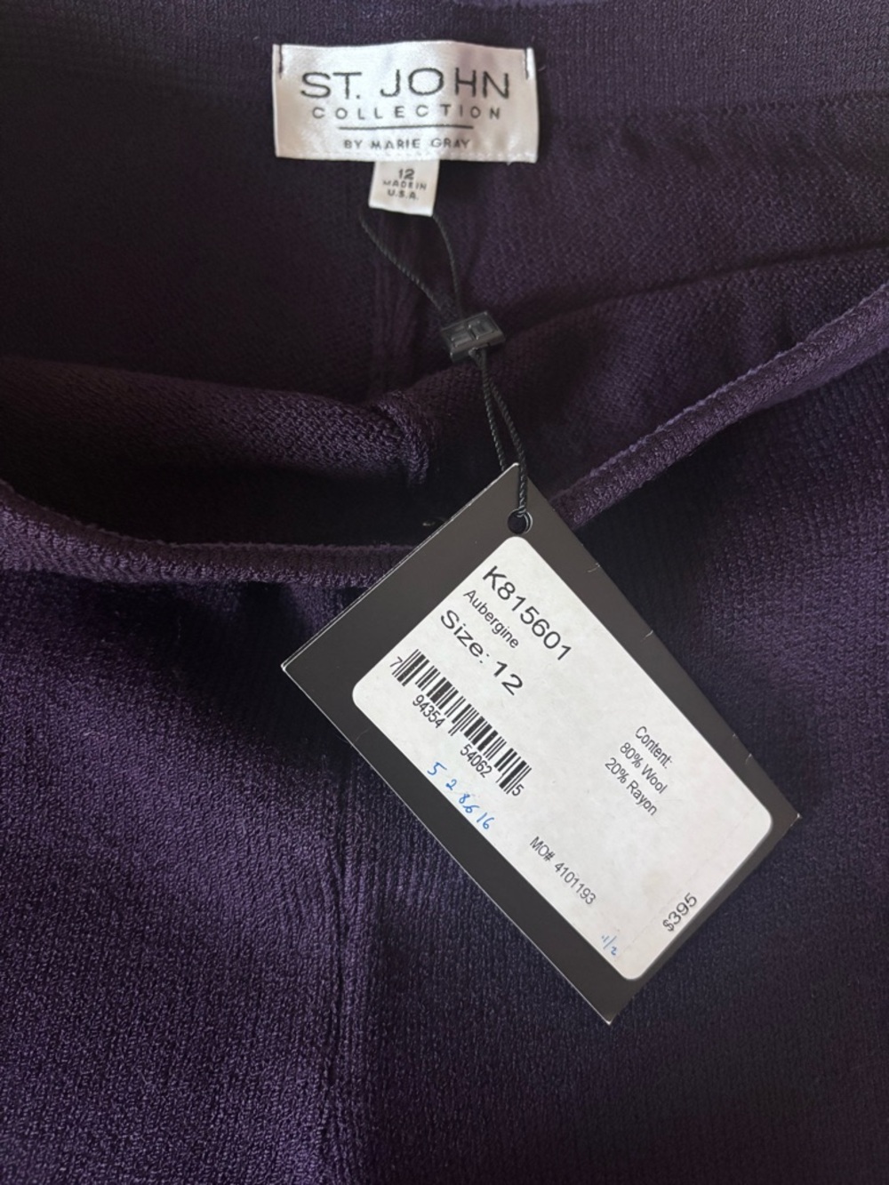 NWT St John Collection Aubergine Purple Santana Knit Wide Leg Pants Sz 12 (10) - Picture 4 of 6